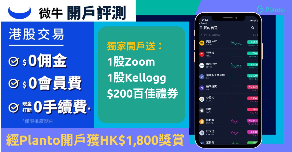 微牛證券Webull〡開戶送 HK$1800獎賞；1股Zoom+1股Kellogg +$200百佳禮券 +還有機會得到1股Tesla！美股真0佣0手續費